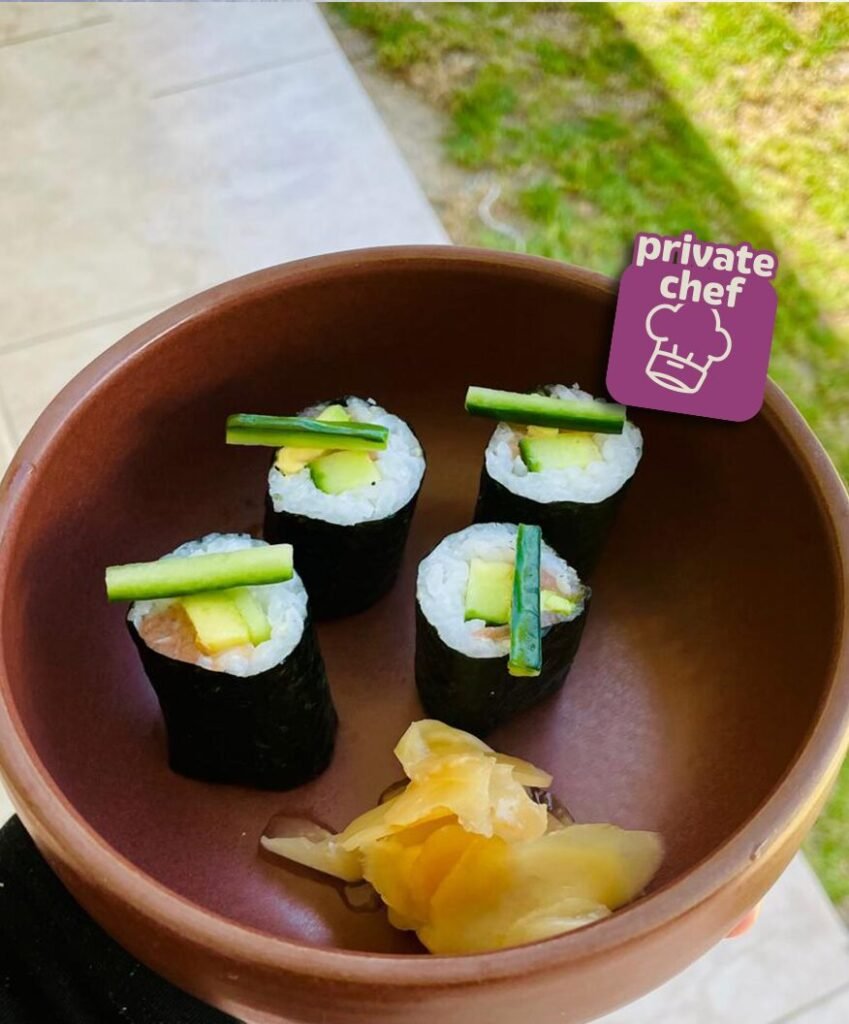 An Assortment of four rolled Sushi pieces