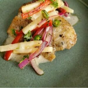 Burnt butter sauteed fish with jamician salsa