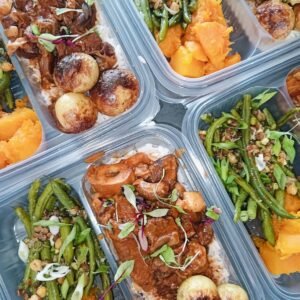 Beef stew, soft rice, sweet butternut & ouma's green beans